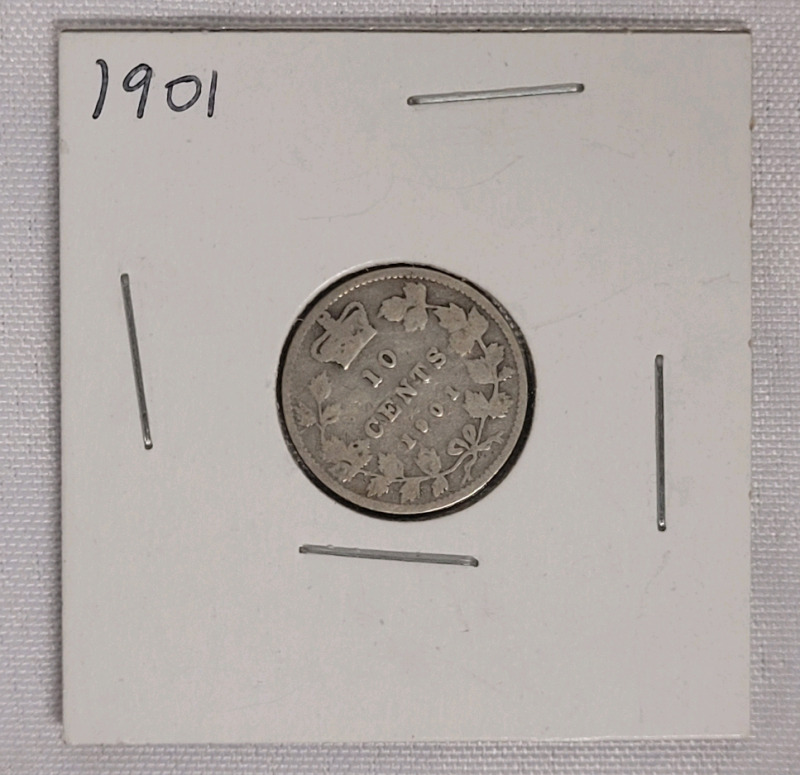 1901 Canadian Silver Dime in 2&times;2 Coin Holder