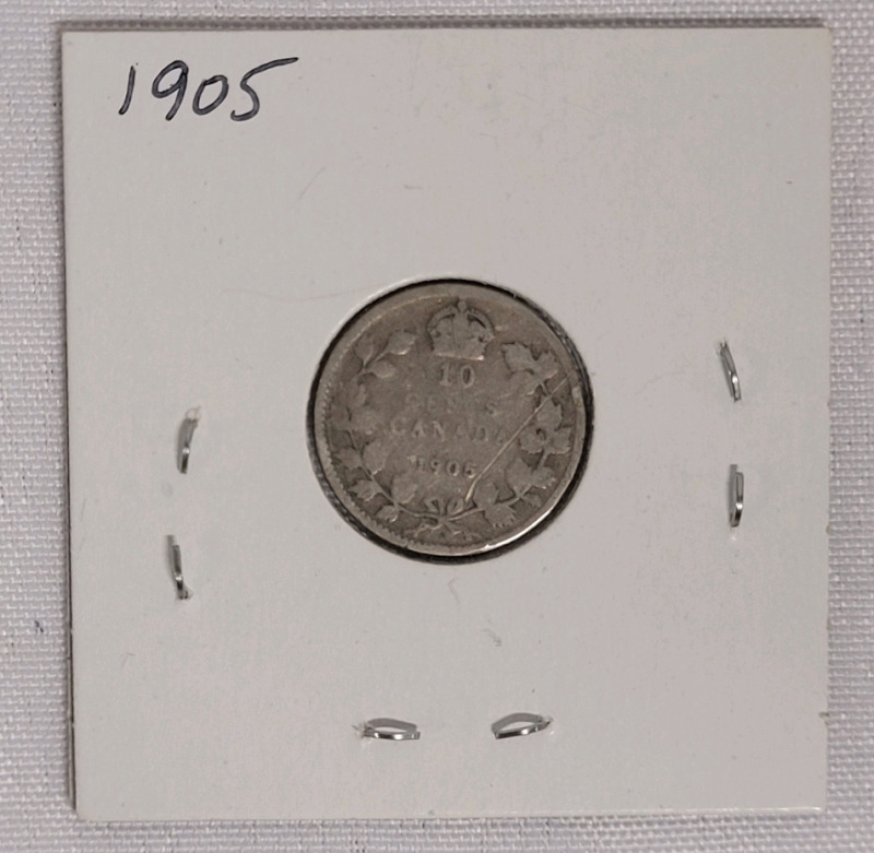 1905 Canadian Silver Dime in 2&times;2 Coin Holder