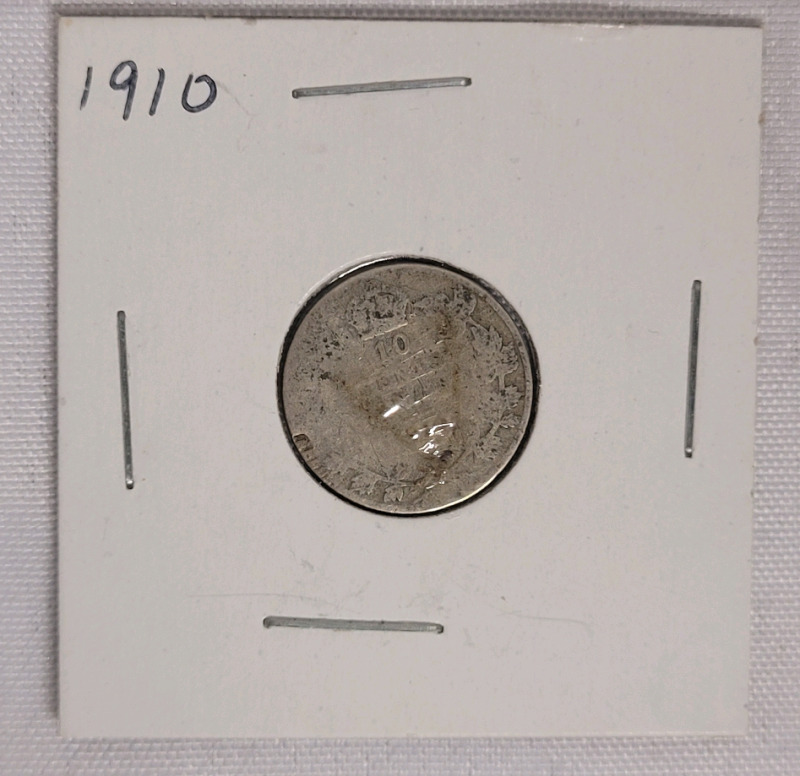 1910 Canadian Silver Dime in 2&times;2 Coin Holder