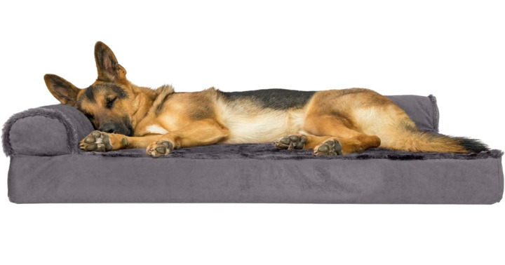Furhaven Orthopedic Dog Bed Plush & Velvet L shaped chaise with removable washable cover, Gray XL Jumbo
