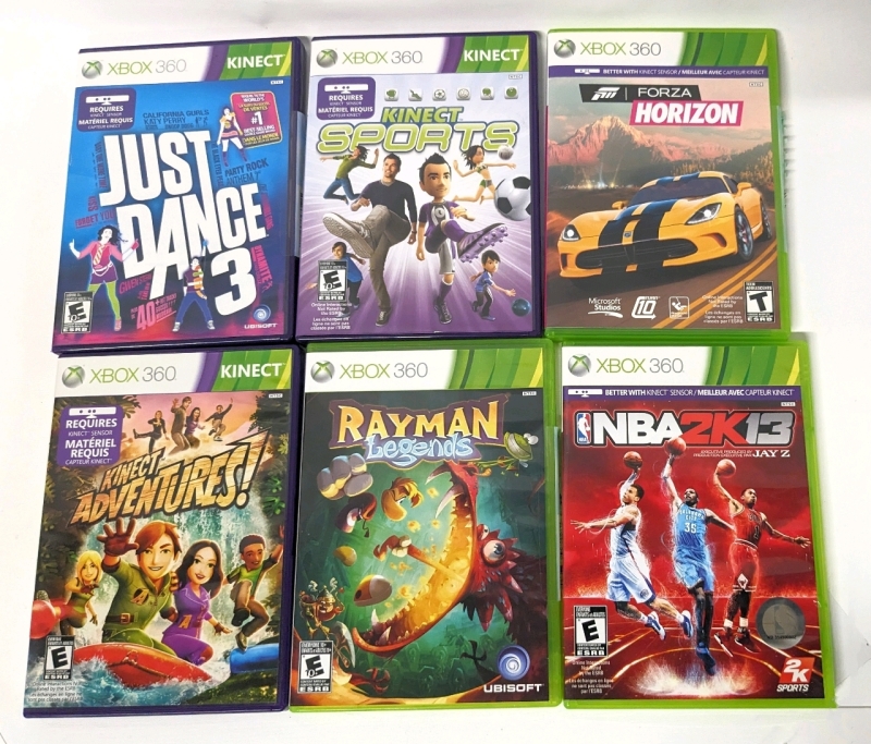 6 XBOX 360 Games: NBA 2K13, Forza Horizon, Rayman Legends, Kinect Sports, Kinect Adventures & Just Dance 3