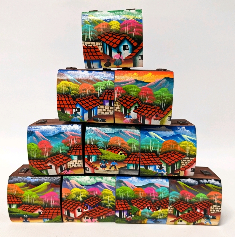 10 New Gorgeous and Brightly Coloured Small Handpainted Wooden Chests / Ring Boxes