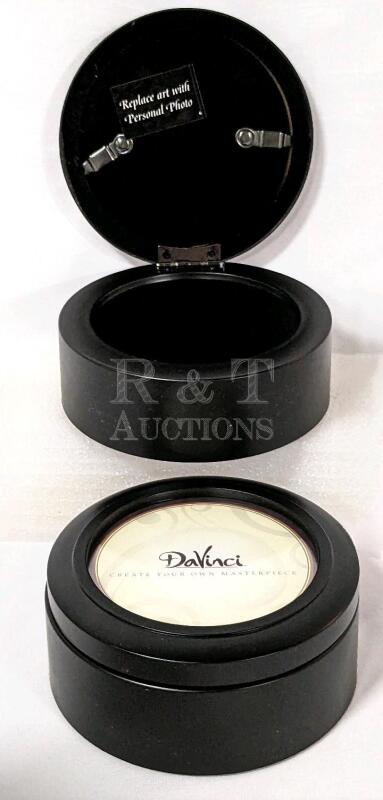 2 New DaVinci Round Photo Trinket Boxes.