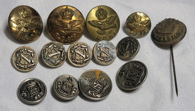 Vintage R.C.A.F. Buttons & Vintage Military Excelsior Pin plus Old Buttons