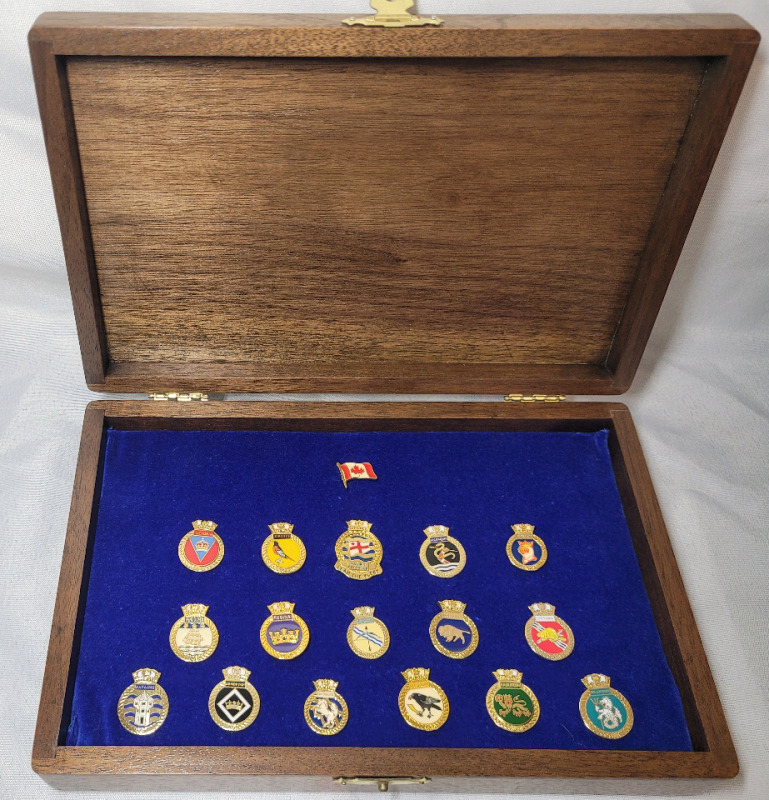 Canada Royal Canadian Navy HMCS Frigate Lapel Pins Collection in Wood Box