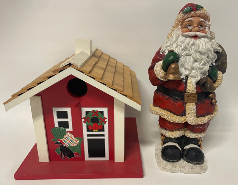Christmas decorative bird house by Country Nests and hangable Santa Claus