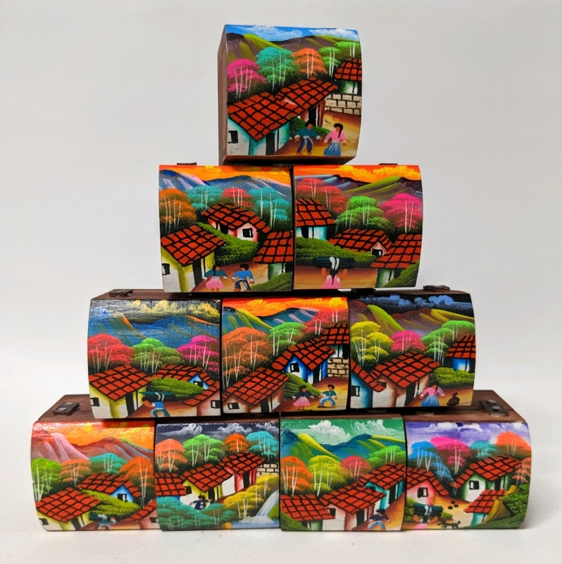 10 New Gorgeous and Brightly Coloured Small Handpainted Wooden Chests / Ring Boxes
