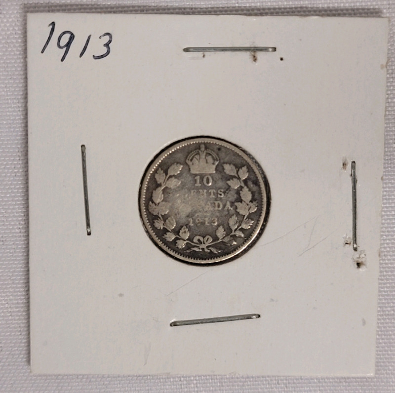 1913 Canadian Silver Dime in 2&times;2 Coin Holder