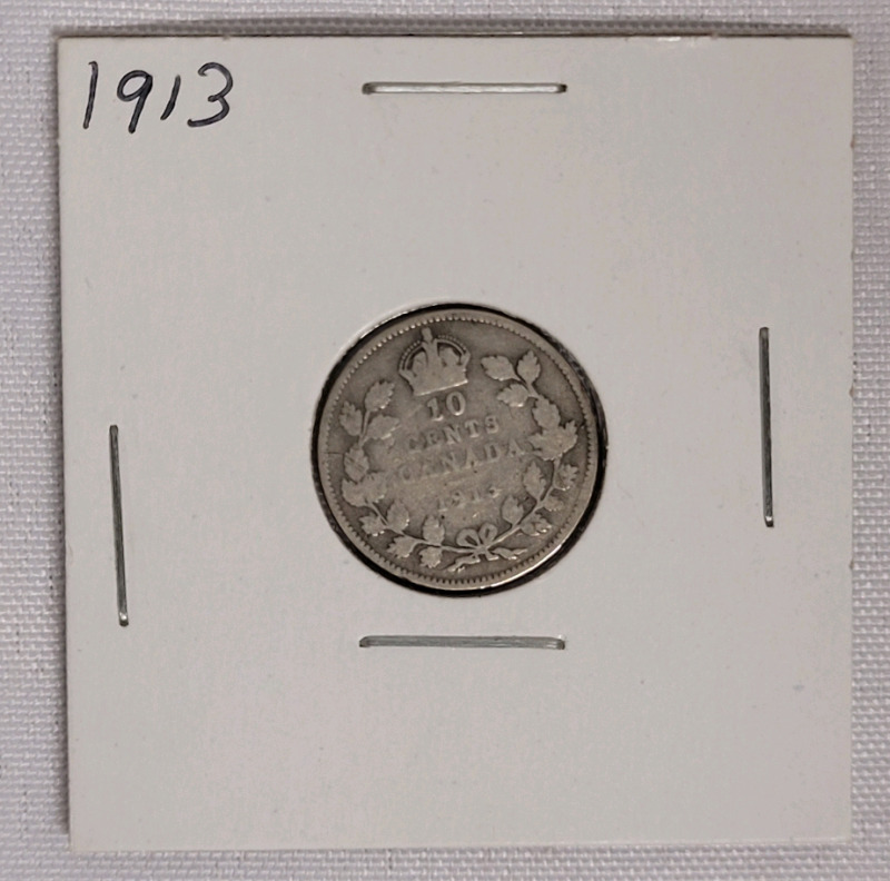 1913 Canadian Silver Dime in 2&times;2 Coin Holder