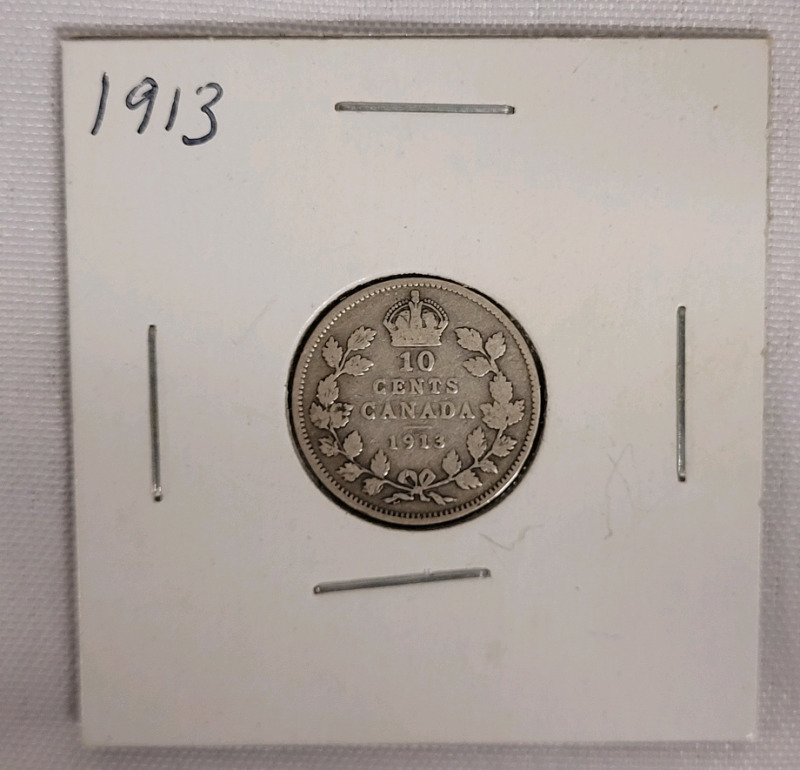 1913 Canadian Silver Dime in 2&times;2 Coin Holder