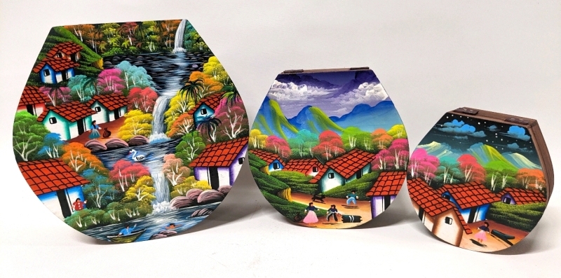 3 New Gorgeous and Brightly Coloured Handpainted Wooden Nesting Boxes