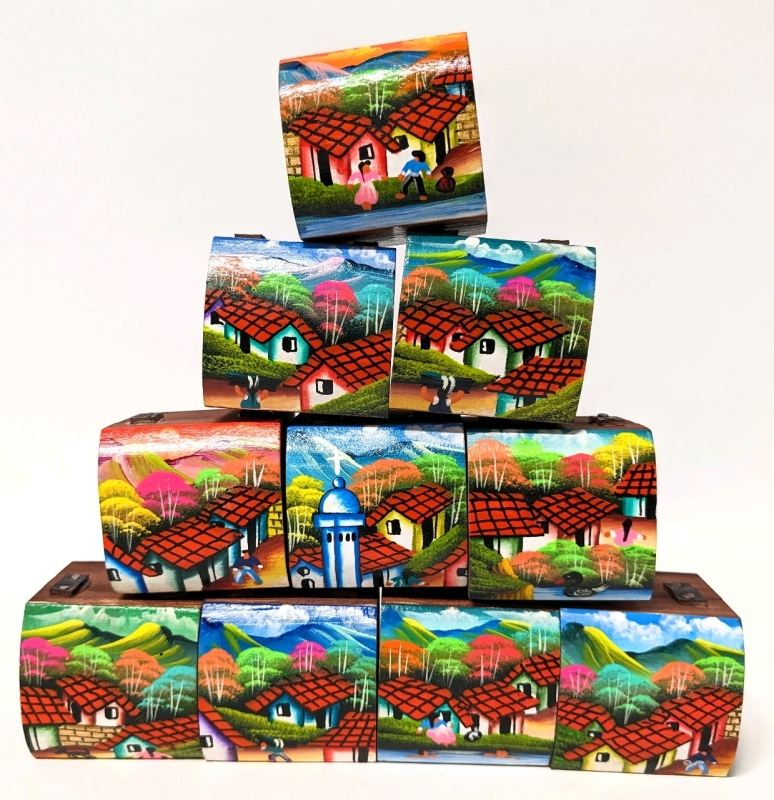 10 New Gorgeous and Brightly Coloured Small Handpainted Wooden Chests / Ring Boxes