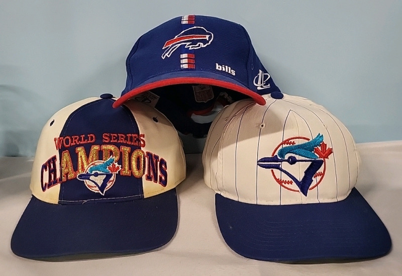 2 Toronto Blue Jays & 1 Buffalo Bills Ball Caps - Adult O/S