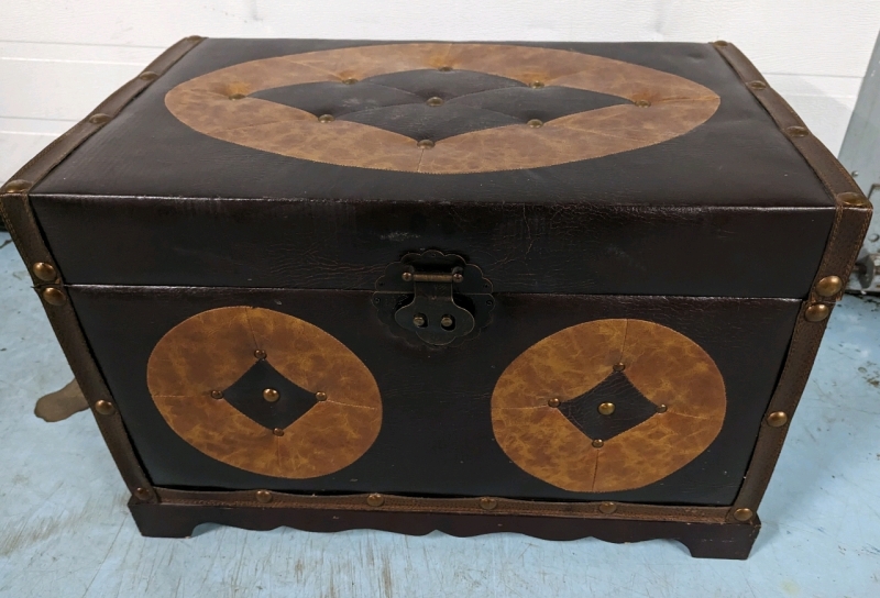 Wooden Chest with Leather Like Detailing