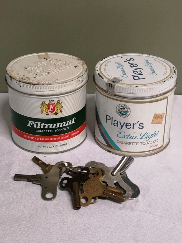Vintage Clock Keys + Tobacco Tins - Player's & Filtromat