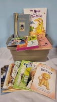 17 Children's Books & Rubbermaid Tote