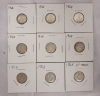 1968 Canadian Silver Dimes , Nine Dimes in 2&times;2 Coin Holders