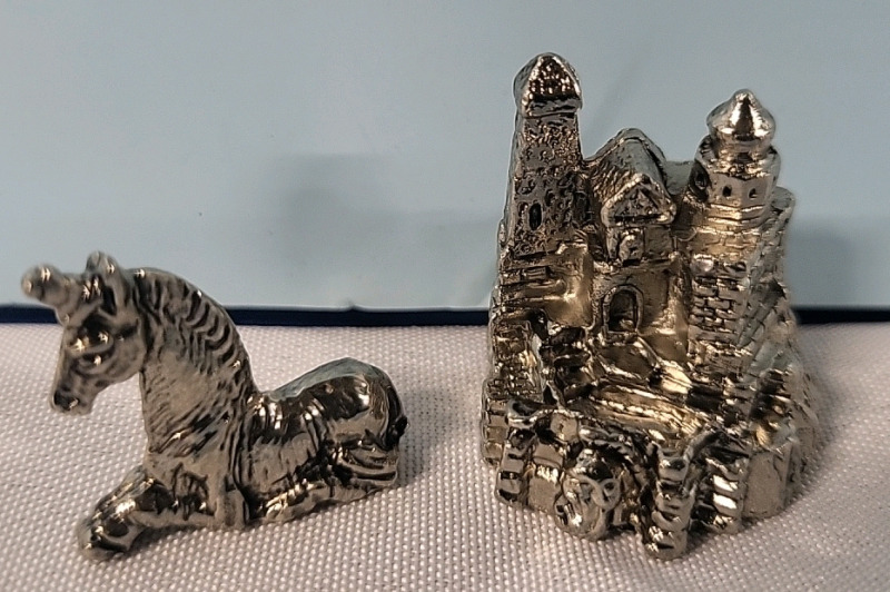 24 New Pewter Figurines - 12 Unicorns & 12 Castles