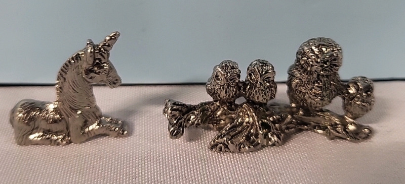 24 New Pewter Figurines - 12 Unicorns & 12 Owls