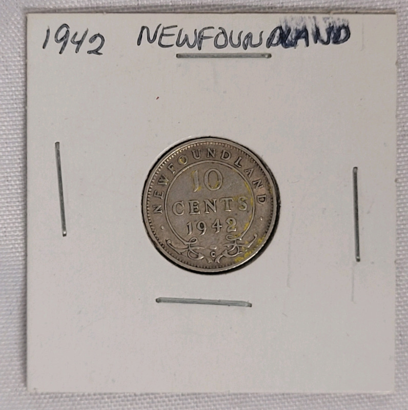 1942 C Newfoundland Silver Dime in 2&times;2 Coin Holder