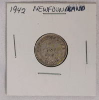 1942 C Newfoundland Silver Dime in 2&times;2 Coin Holder