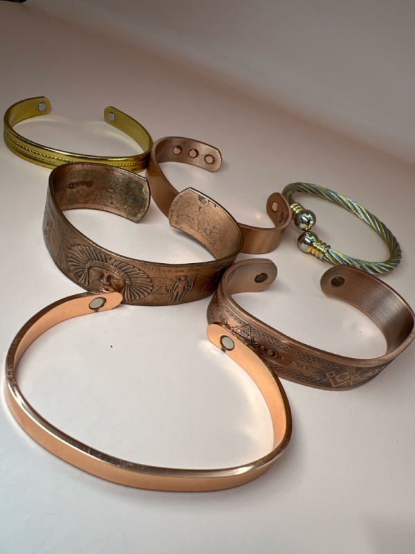 Three Solid Copper Bracelets Masonic and Native Etching Earth Therapy