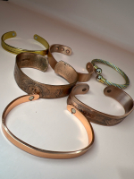 Three Solid Copper Bracelets Masonic and Native Etching Earth Therapy
