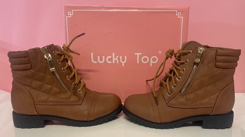 Lucky Top Tan lace and zipper boots for girls size 13