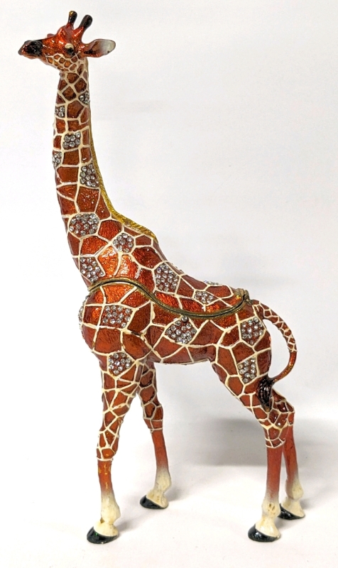 Huge Enameled Giraffe Trinket Box 11.6" Tall