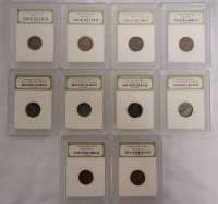 1918 - 1952 USA Lincoln Wheat Pennies in INB Cases , Ten (10) Coins