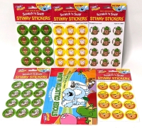5 New Scratch n Sniff STINKY STICKER Packs & Sticker Album
