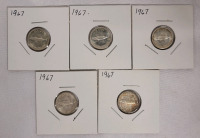 1967 Canadian Silver Dimes , Five Dimes in 2&times;2 Coin Holders