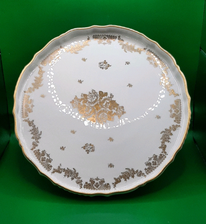 Vintage French Porcelain Pedestal Cake Stand with Gilded Flowers