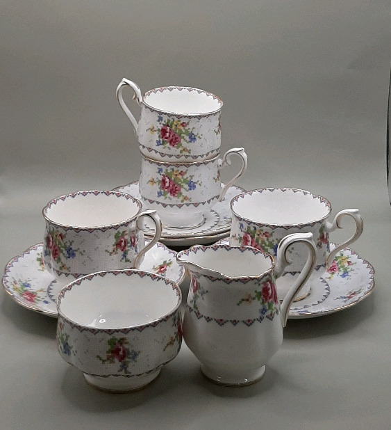 Vintage Royal Albert Petit Point 4 Cups and Saucers I Cream and Sugar