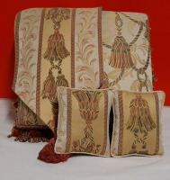 Vintage Corona Decor Co Tapestry Foot Stool with Fringe and Pillows Tapestry Runner and 2 Accent Pillows