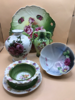 Vintage Bavarian Finger Bowl & Underplate Nippon Footed Bowl German Cake Plate & Vase Porcelain Austrian Vase