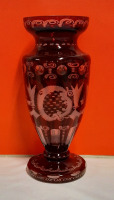 Vintage Egermann Ruby Cut to Clear Glass Vase 12"