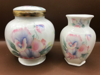 AYNSLEY England Little Sweetheart Hinged Jar & Small Bud Vase 3.5 to 4 inches tall