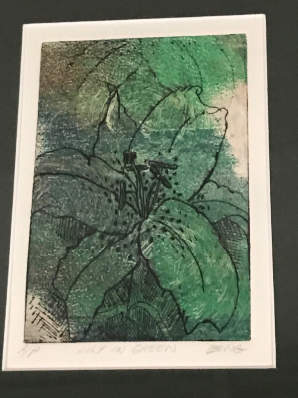 Lily In The Green Woodblock Print By Bing framed 10 x 12 inches