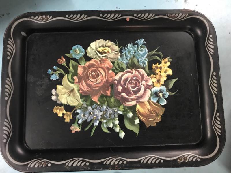 Vintage Metal Folding Tray Flowers by Crestline Chicago 17.5 x 13 x 24 inches