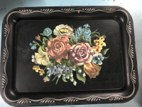 Vintage Metal Folding Tray Flowers by Crestline Chicago 17.5 x 13 x 24 inches