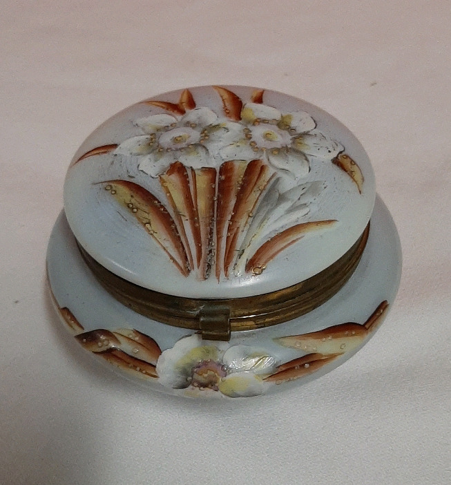 Antique English Hand Enameled Dresser Jar 2.5"