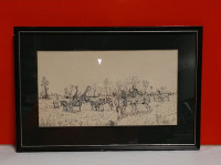 Vintage Etching of Wildlife by M E Bartshore Under Glass
