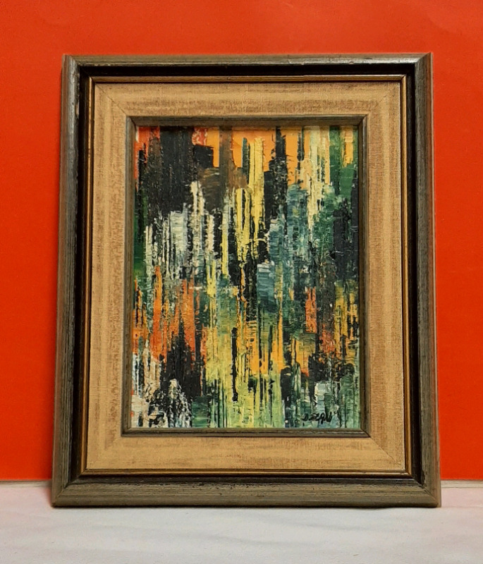 Vintage Abstract Oil on Board Signed