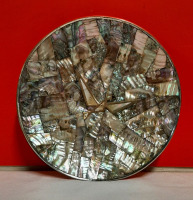 Vintage MCM Los Castillo Taxco Silverplate Dish with Abalone Inlay