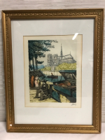 Hand Colored Etching Signed Framed 12 x 16 inches