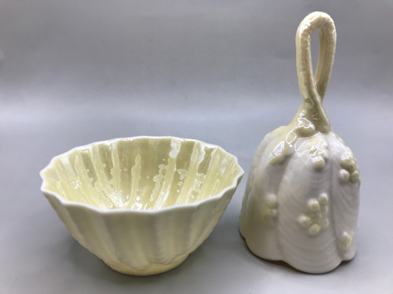Belleek Ireland Neptune Sugar Bowl Third Green Mark 1965-80 Bell 7th Gold Mark 1980-92, 2 & 5 inch tall