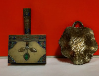 Vintage Asian Brass and Enamel Silent Butler Antique Islamic Bronze Dish