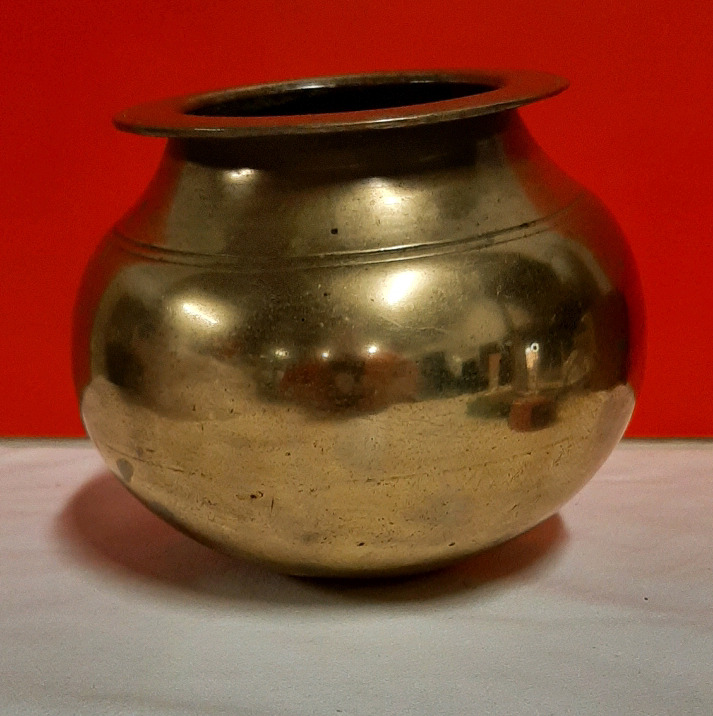 Vintage Heavy Solid Brass Pot with Rounded Bottom 5.75"