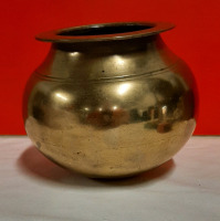 Vintage Heavy Solid Brass Pot with Rounded Bottom 5.75"